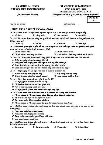 Đề kiểm tra giữa học kì II GDCD 11 - Mã đề 002 - Năm học 2022-2023 - Trường THPT Trần Hưng Đạo (Có đáp án + Ma trận)