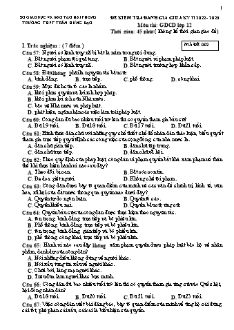 Đề kiểm tra giữa học kì II GDCD 12 - Mã đề 002 - Năm học 2022-2023 - Trường THPT Trần Hưng Đạo (Có đáp án + Ma trận)