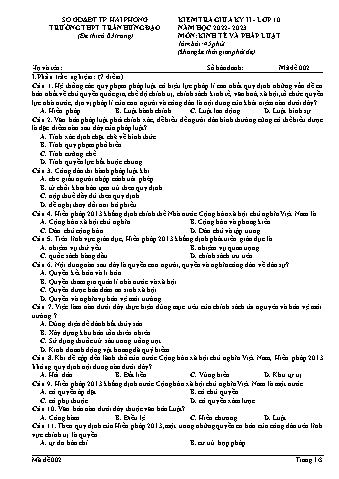 Đề kiểm tra giữa học kì II Giáo dục Kinh tế và Pháp luật 10 - Mã đề 002 - Năm học 2022-2023 - Trường THPT Trần Hưng Đạo (Có đáp án + Ma trận)