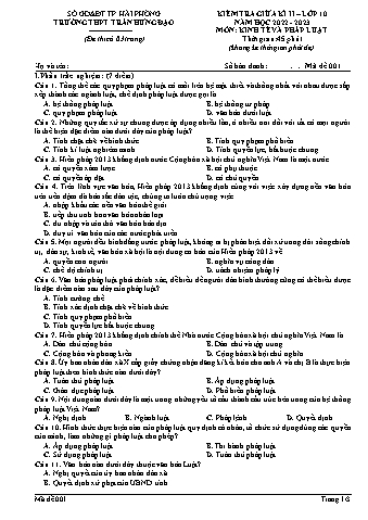 Đề kiểm tra giữa học kì II Giáo dục Kinh tế và Pháp luật 10 - Mã đề 001 - Năm học 2022-2023 - Trường THPT Trần Hưng Đạo (Có đáp án + Ma trận)