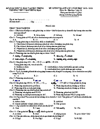 Đề kiểm tra giữa học kì II Hóa học 10 - Mã đề 001 - Năm học 2022-2023 - Trường THPT Trần Hưng Đạo (Có đáp án)