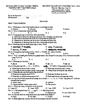 Đề kiểm tra giữa học kì II Hóa học 10 - Mã đề 002 - Năm học 2022-2023 - Trường THPT Trần Hưng Đạo (Có đáp án)