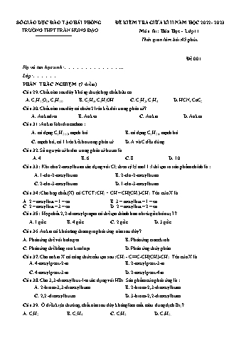 Đề kiểm tra giữa học kì II Hóa học 11 - Mã đề 001 - Năm học 2022-2023 - Trường THPT Trần Hưng Đạo (Có đáp án)