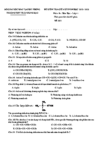 Đề kiểm tra giữa học kì II Hóa học 11 - Mã đề 002 - Năm học 2022-2023 - Trường THPT Trần Hưng Đạo (Có đáp án)