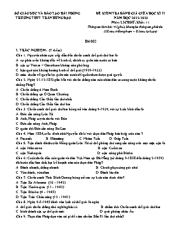 Đề kiểm tra giữa học kì II Lịch sử 11 - Mã đề 002 - Năm học 2022-2023 - Trường THPT Trần Hưng Đạo (Có đáp án + Ma trận)
