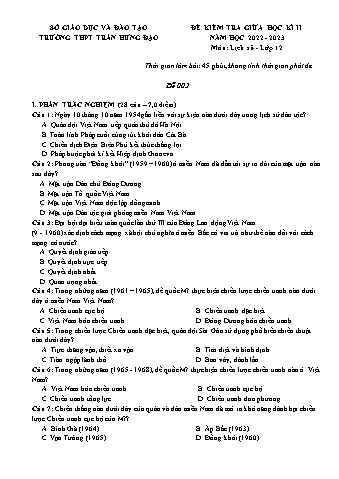 Đề kiểm tra giữa học kì II Lịch sử 12 - Mã đề 002 - Năm học 2022-2023 - Trường THPT Trần Hưng Đạo (Có đáp án + Ma trận)