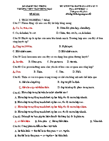 Đề kiểm tra giữa học kì II Sinh học 11 - Mã đề 001 - Trường THPT Trần Hưng Đạo (Có đáp án + Ma trận)