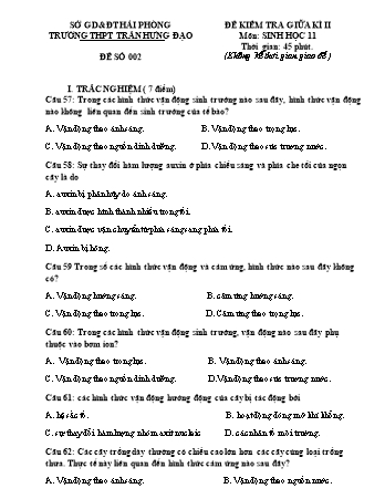 Đề kiểm tra giữa học kì II Sinh học 11 - Mã đề 002 - Trường THPT Trần Hưng Đạo (Có đáp án + Ma trận)