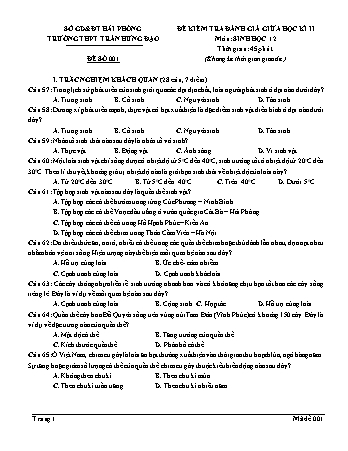 Đề kiểm tra giữa học kì II Sinh học 12 - Mã đề 001 - Trường THPT Trần Hưng Đạo (Có đáp án + Ma trận)