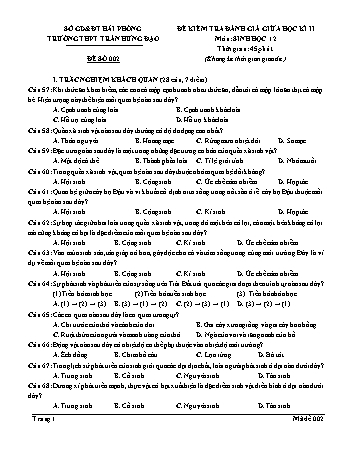 Đề kiểm tra giữa học kì II Sinh học 12 - Mã đề 002 - Trường THPT Trần Hưng Đạo (Có đáp án + Ma trận)