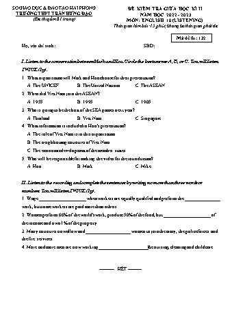 Đề kiểm tra giữa học kì II Tiếng Anh 10 - Mã đề 132 - Năm học 2022-2023 - Trường THPT Trần Hưng Đạo (Có đáp án + File nghe)