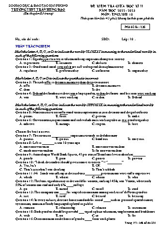 Đề kiểm tra giữa học kì II Tiếng Anh 10 - Mã đề 235 - Năm học 2022-2023 - Trường THPT Trần Hưng Đạo (Có đáp án + Ma trận)