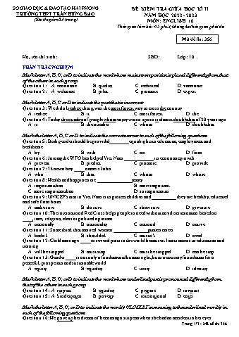 Đề kiểm tra giữa học kì II Tiếng Anh 10 - Mã đề 356 - Năm học 2022-2023 - Trường THPT Trần Hưng Đạo (Có đáp án + Ma trận)