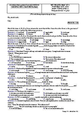 Đề kiểm tra giữa học kì II Tiếng Anh 12 - Mã đề 132 - Năm học 2022-2023 - Trường THPT Trần Hưng Đạo (Có đáp án + Ma trận)