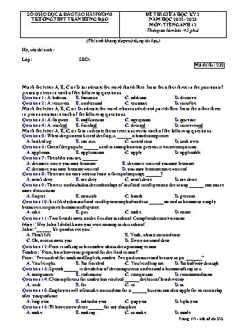 Đề kiểm tra giữa học kì II Tiếng Anh 12 - Mã đề 232 - Năm học 2022-2023 - Trường THPT Trần Hưng Đạo (Có đáp án + Ma trận)