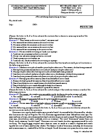 Đề kiểm tra giữa học kì II Tiếng Anh 12 - Mã đề 309 - Năm học 2022-2023 - Trường THPT Trần Hưng Đạo (Có đáp án + Ma trận)