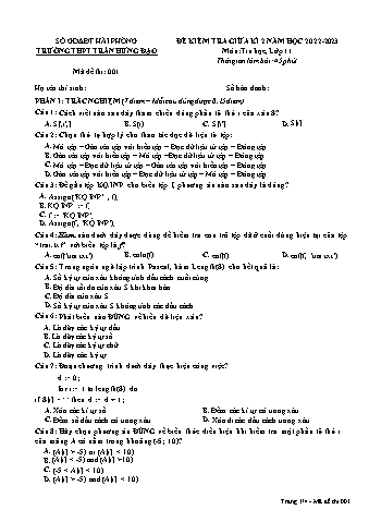 Đề kiểm tra giữa học kì II Tin học 11 - Mã đề 001 - Năm học 2022-2023 - Trường THPT Trần Hưng Đạo (Có đáp án + Ma trận)