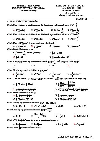 Đề kiểm tra giữa học kì II Toán 12 - Mã đề 234 - Năm học 2022-2023 - Trường THPT Trần Hưng Đạo (Có đáp án + Ma trận)
