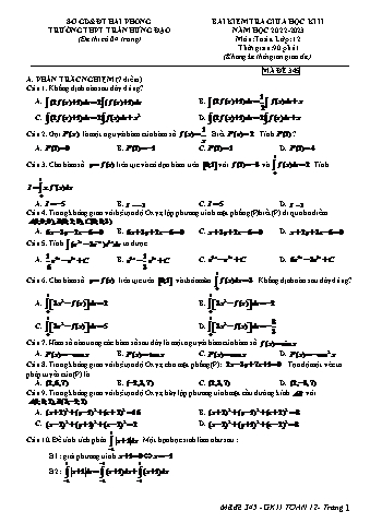 Đề kiểm tra giữa học kì II Toán 12 - Mã đề 345 - Năm học 2022-2023 - Trường THPT Trần Hưng Đạo (Có đáp án + Ma trận)