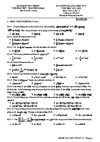 Đề kiểm tra giữa học kì II Toán 12 - Mã đề 456 - Năm học 2022-2023 - Trường THPT Trần Hưng Đạo (Có đáp án + Ma trận)