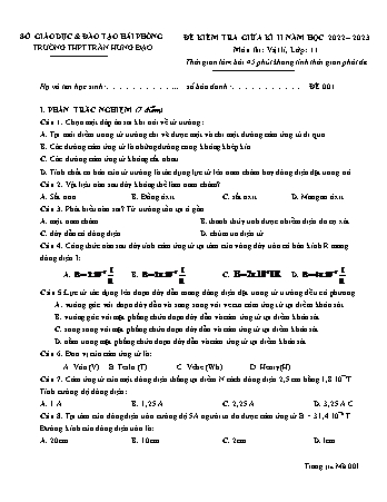 Đề kiểm tra giữa học kì II Vật lí 11 - Mã đề 001 - Năm học 2022-2023 - Trường THPT Trần Hưng Đạo (Có đáp án + Ma trận)