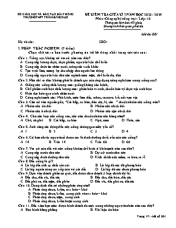 Đề kiểm tra giữa kì I Công nghệ 10 - Mã đề 001 - Năm học 2023-2024 - Trường THPT Trần Hưng Đạo (Có đáp án + Ma trận)