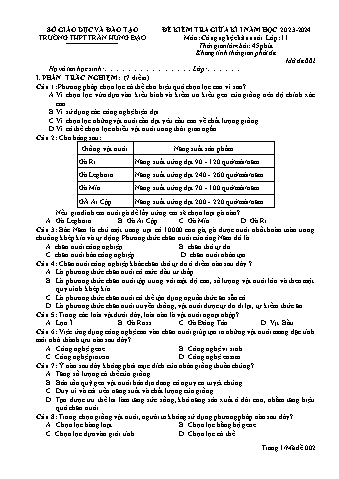 Đề kiểm tra giữa kì I Công nghệ 11 - Mã đề 002 - Năm học 2023-2024 - Trường THPT Trần Hưng Đạo (Có đáp án + Ma trận)