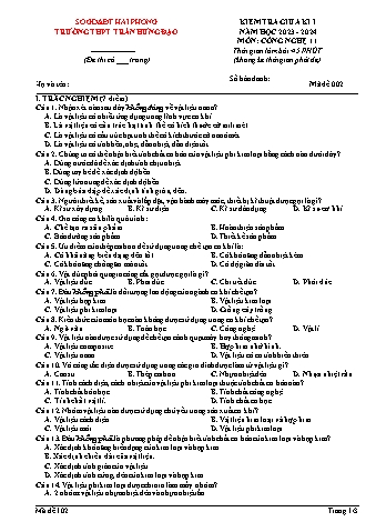 Đề kiểm tra giữa kì I Công nghệ Lớp 11 - Mã đề 002 - Năm học 2023-2024 - Trường THPT Trần Hưng Đạo (Có đáp án + Ma trận)