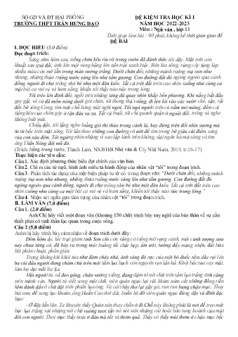 Đề kiểm tra học kì I Ngữ văn 11 - Năm học 2022-2023 - Trường THPT Trần Hưng Đạo (Có đáp án)