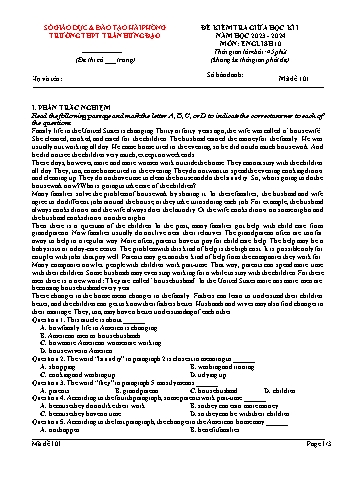 Ma trận Đề kiểm tra giữa học kì I Tiếng Anh 10 - Mã đề 101 - Năm học 2023-2024 - Trường THPT Trần Hưng Đạo (Có đáp án + File nghe)