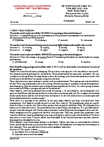 Ma trận Đề kiểm tra giữa học kì I Tiếng Anh 10 - Mã đề 102 - Năm học 2023-2024 - Trường THPT Trần Hưng Đạo (Có đáp án + File nghe)