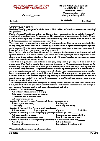 Ma trận Đề kiểm tra giữa học kì I Tiếng Anh 10 - Mã đề 103 - Năm học 2023-2024 - Trường THPT Trần Hưng Đạo (Có đáp án + File nghe)