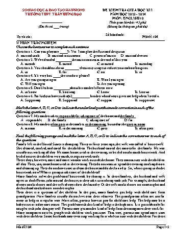 Ma trận Đề kiểm tra giữa học kì I Tiếng Anh 10 - Mã đề 104 - Năm học 2023-2024 - Trường THPT Trần Hưng Đạo (Có đáp án + File nghe)